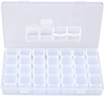 Dailygoods- Sorteerdoos 28 Vakken - Afneembare Tweezitsdoos - Transparant - Dubbele Afdichting - Mini-vakken 2,3x1,9x2,1 cm - Bescherming tegen Stof/Roest - Opbergdoos