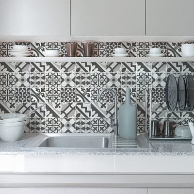 Zelfklevende tegelmuurstickers voor keuken en badkamer - 9 cementtegelstickers (Azulejos/Badajoz) - 9 stickers, 15x15cm