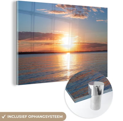 MuchoWow® Glasschilderij 120x80 cm - Schilderij acrylglas - Zee - Zon - Kleuren - Foto op glas - Muurdecoratie woonkamer - Wanddecoratie slaapkamer - Schilderijen