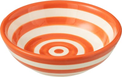 J-Line kom Granada Stripes Low - keramiek - wit/oranje - small - Ø 14 cm