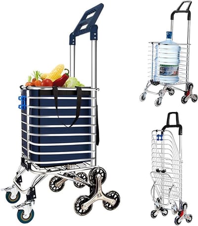 Opvouwbare Steekwagen - Dolly Kar - Boodschappen Verplaatsen - 8 Wielen Trapklimmer - 50x39x104 cm - Zwart