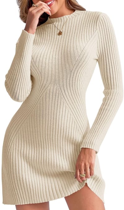 Dailygoods- Damesjurk Elegante A-lijn - Trui-jurk met Lange Mouwen - Bodycon Mini-jurk - Geribbelde Vrijetijdsjurk - Ademend en Rekbaar Materiaal