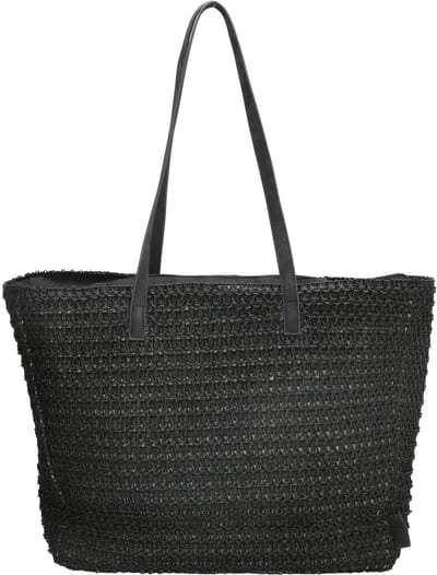 Beagles Strandtas Natural Life - Rieten Shopper met Ritssluiting - 35x46x12 cm - Zwart