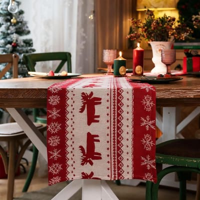 Festieve Tafelkleed Loop 35x180cm, Winterdecoratie met Rendier en Sneeuwvlok Ontwerpen voor Keuken en Eetkamer, Perfect voor Kerst en Feestdagen