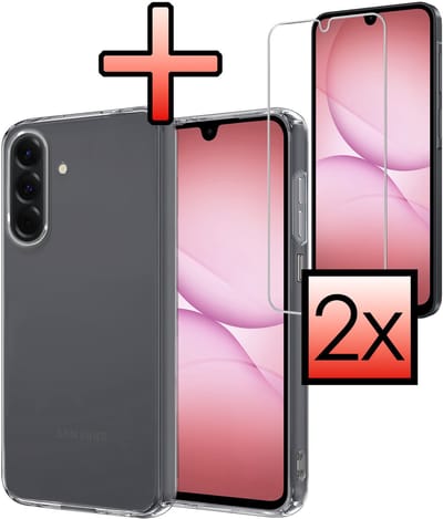 Hoesje - Met 2x Screenprotector - Geschikt voor Samsung Galaxy A17 - Sterk & Shockproof - Back Cover - Siliconen Case - Telefoon Hoes - Transparant