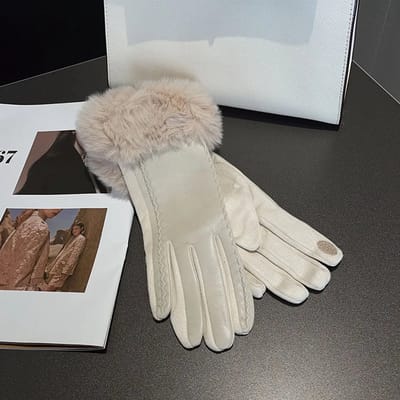 Warme dames winterhandschoenen PU leer – Thermische gevoerde handschoenen met bont | Winterhandschoenen voor vrouwen