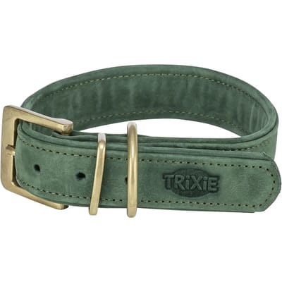 Halsband Hond Trixie - Nubuckleer Saliegroen - Maat XS 25-31x2.5cm, D-ring, Dubbel Gevoerd