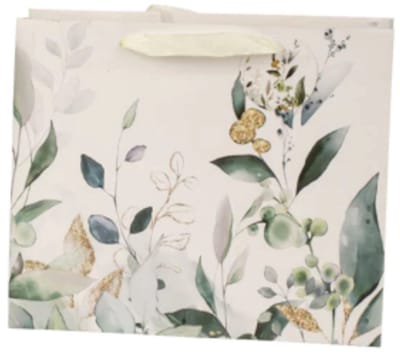 Cadeautas - Grote luxe Geschenktas - Cadeauzak - Geschenkzak - Groene Bladeren - 31x12x26cm - Liggend