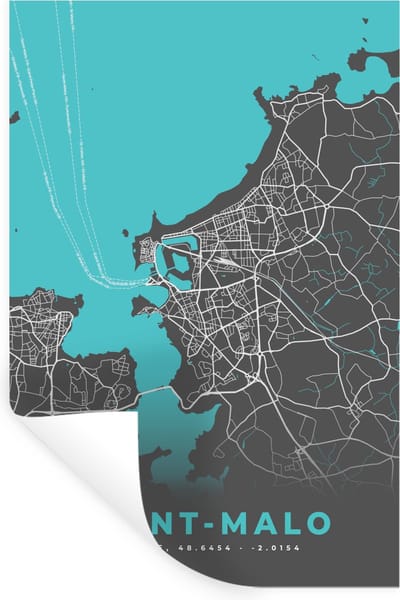 Muurstickers - Sticker Folie - Saint-Malo - Stadskaart - Plattegrond - Kaart - Frankrijk - 20x30 cm - Plakfolie - Muurstickers Kinderkamer - Zelfklevend Behang - Zelfklevend behangpapier - Stickerfolie