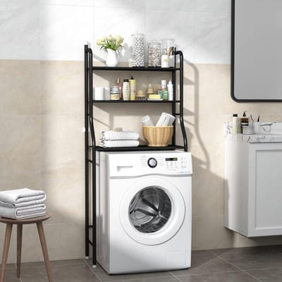Wasmachine ombouw rek zwart 163 x 68 x 25 cm - Wasmachine rek zwart - Wasmachine ombouw zwart - Wasmachine rek met opbergruimte zwart - Wasmachine rek bovenlader zwart - Wasmachine rek voorlader zwart - Toilet kast - Wc meubel - Wc kast
