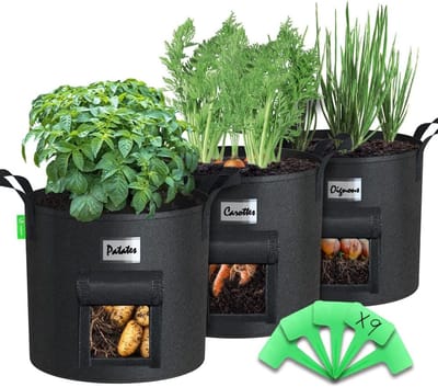 Plantenzakken van Vlies met Handgrepen en Etiketten voor Groenten en Bloemen - 65L