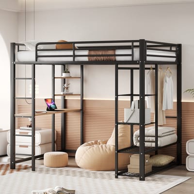 Sweiko Hoogslaper - 140*200 cm - met Bureau - Opbergrek - Zonder bank - Zwart