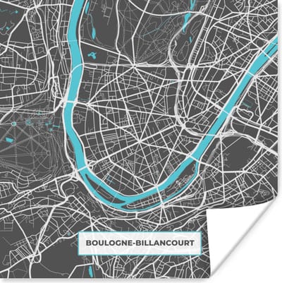 Poster Frankrijk - Stadskaart - Kaart - Plattegrond - Boulogne-Billancourt - 100x100 cm XXL