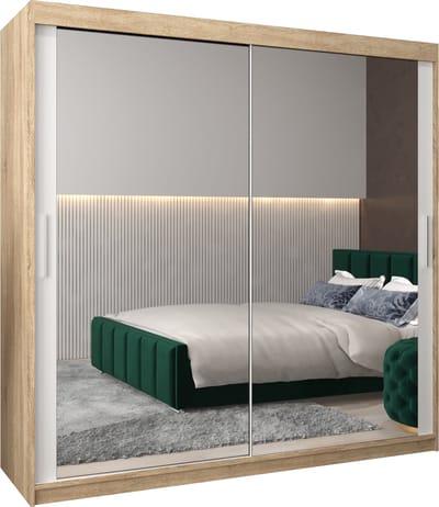 InspireMe - Kledingkast met 2 schuifdeuren, Modern-stijl, Kledingkast met planken (BxHxD): 200x200x62 - TORM III 200 Sonoma Eik + Wit Mat