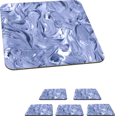 Onderzetters voor glazen - Blauw - Verf - Marmer print - Patronen - 10x10 cm - Glasonderzetters - 6 stuks
