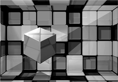 Fotobehangkoning - Behang - Vliesbehang - Fotobehang - Rubik's cube in gray - Zilveren Rubik's Cube - 150 x 105 cm