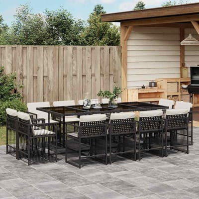 vidaXL - 13-delige - Tuinset - met - kussens - poly - rattan - zwart