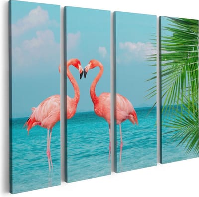 Artaza Canvas Schilderij Vierluik Twee Flamingo's in een Hart Vorm in het Water - 80x60 - Foto Op Canvas - Canvas Print