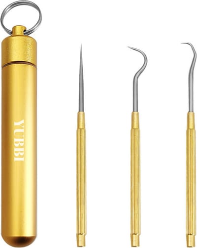 3 Delige Tandenstokers Set met Etui - Tandarts Setje - Tandartshaakje - Tandartshaak - Tandarts Spiegel - Tandplak - RVS