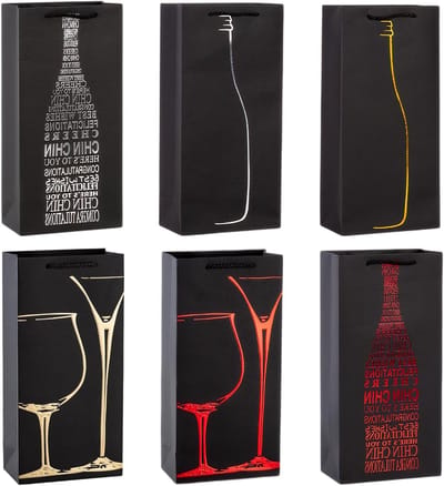 Cadeautassen voor Wijn, Set van 6 Dubbele Flessen, Luxe Wijnverpakking voor Prosecco en Champagne, 35 x 17 x 9 cm