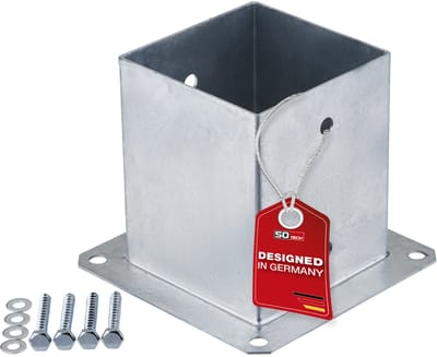 SOTECH grondanker voor vastschroeven vierkant 120 x 120 mm, 152 mm hoogte, thermisch verzinkt staal, schuttingsteun voor vierkant hout - ideaal voor tuin of terras