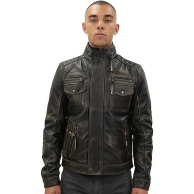 Leren retro bikerjack voor heren, Toronto
