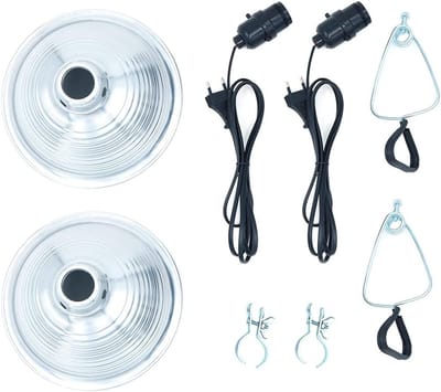 2-Pack Klemlicht met 8,5 Inch Aluminium Reflector tot 150 Watt E27 Fitting, Inclusief 6 Voet Snoer voor Thuis en Werkplek Verlichting