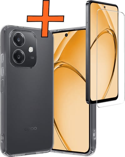 Hoes - Met Screenprotector - Geschikt voor OPPO A40 - Sterk & Shockproof - Back Cover - Siliconen Case - Telefoon Hoes - Transparant