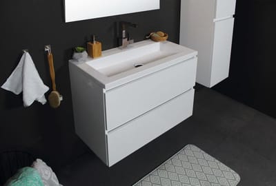Basic Start 39 badmeubelset met greeploze wastafelonderkast met 2 lades en acryl wastafel met 1 kraangat 100 x 39 cm, ice white