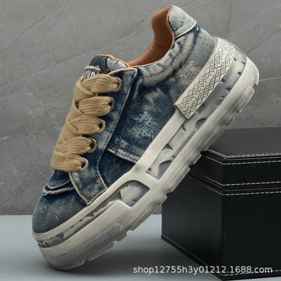 Retro Denim Sneakers Heren Zomer Trend Casual Board Schoenen Comfortabel Platform Verhogend Heren Hardloopschoenen erkek spor ayakkabä 43 blauw