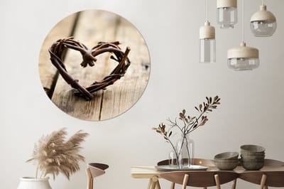 WallCircle - Wandcirkel - Muurcirkel - Hart - Hout - Natuur - Takken - Bruin - Aluminium - Dibond - 120x120 cm - Binnen en Buiten XXL