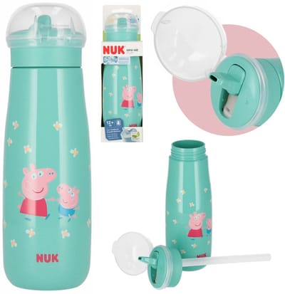 Peppa Pig Waterfles met drinktuit, lekvrij, turquoise fles voor kinderen 450ml 12m+