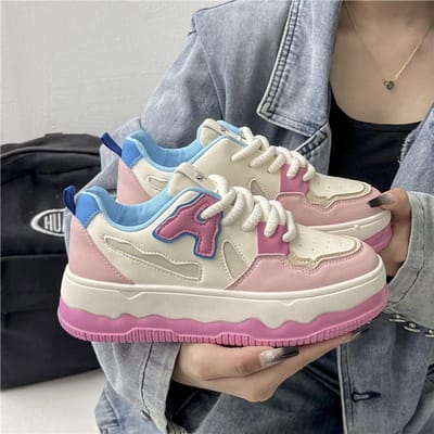 Meisjes Roze Dikke Zool Schoenen Dames Lente en Herfst Nieuwe Veelzijdige Leer Casual Witte Schoenen 40 roze