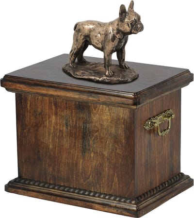 Elegante urn voor de as van een Franse Bulldog met beeldje