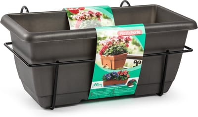 Plasticforte Balkonbak - antraciet - 40 cm - plantenbak met hanger - bloembak
