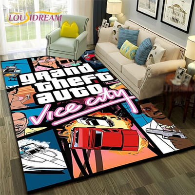 GTA 3D Games Grand Theft Auto Gamer Tapijt Vloerkleed voor Thuis Woonkamer Slaapkamer Bank Deurmat Decor,kindergebied Vloerkleed Antislip Vloermat 60*90cm