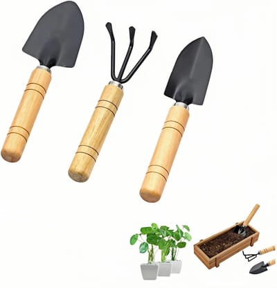3-delige Mini Tuingereedschapset Hout & Zwart IJzer - Voor Kamerplanten & Vetplanten-Belle's product