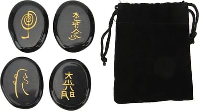 Set van 4 Reiki symbolen stenen in verschillende kleuren - Rode, oranje, gele en groene kristallen voor energie en meditatie