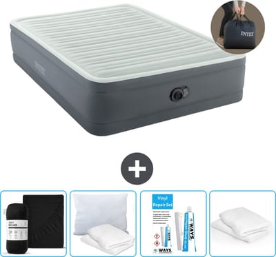 Intex Luchtbed - 2-Persoons - 152 x 203 x 46 cm - Grijs - Inclusief pomp - Hoeslaken - Kussen - Reparatieset en Kussenbeschermer