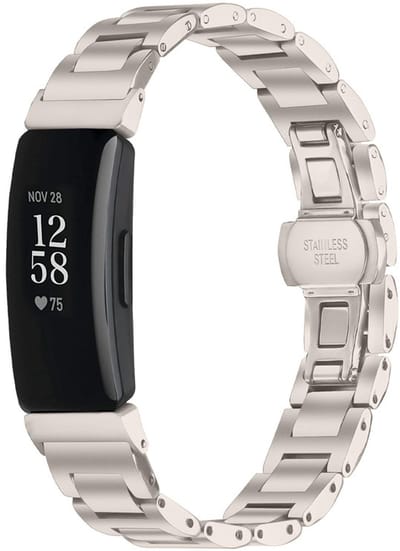 Stalen bandje - geschikt voor Fitbit Inspire 3 - rvs band met vlindersluiting - champagne