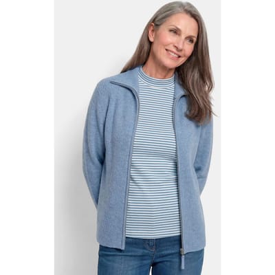 Geribd tricot jasje met ritssluiting - blauw / gemêl. - Gr. 19 van Goldner Fashion