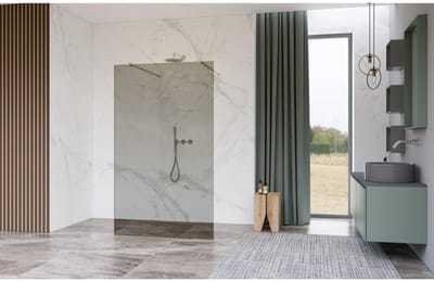 FugaFlow Eccelente Vetro Vrijstaande inloopdouche badkamer - 100x200cm - Rookglas - antikalk - 8mm veiligheidsglas - met wandarmen - RVS geborsteld -