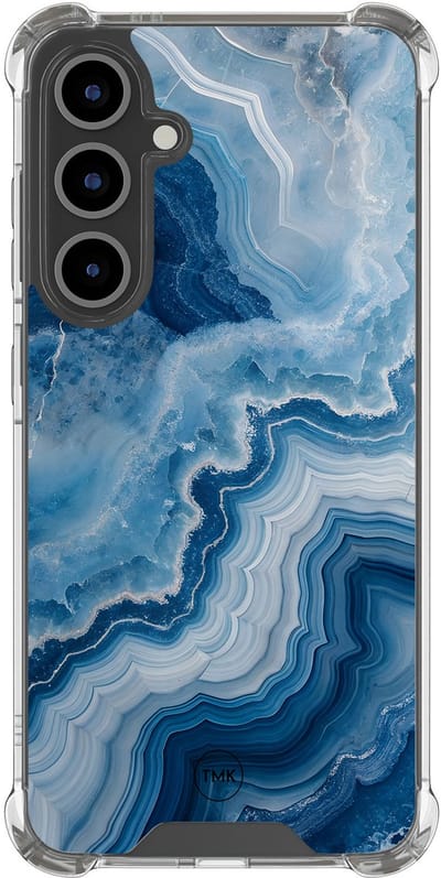 Shockproof hoesje geschikt voor Samsung Galaxy S24 FE - Skystone marble - Schokbestendig - Verhoogde randen - TPU case - Extra Sterke Back Cover - Marmer - Transparant, Blauw