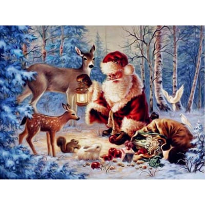 Peinture Diamant 5D DIY Père Noël Rond Complet Paysage enneigé Broderie Diamant Mosaïque Point de Croix 20X30CM gray