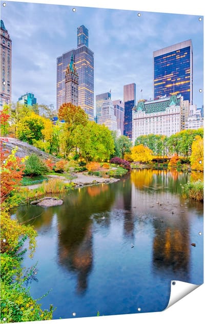 Gards Tuinposter Kleurrijke Central Park tijdens de Herfst - 120x160 cm - Tuindoek - Tuindecoratie - Wanddecoratie buiten - Tuinschilderij