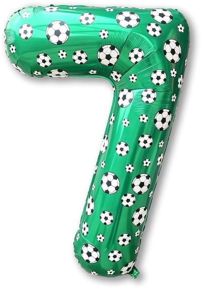 LUQ – Folieballon Voetbal 7 Jaar – 86 cm – Groen-Zwart-Wit – Football Party Versiering – Feest Decoratie – Helium Ready