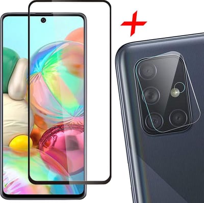 Screenprotector geschikt voor Samsung A71 + Camera Protector - Full Screen Protector