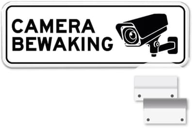 Camerabewaking bord - Weerbestendig Aluminium - 40x15 cm - Bevestiging: Met muur-/ wandmontage beugels