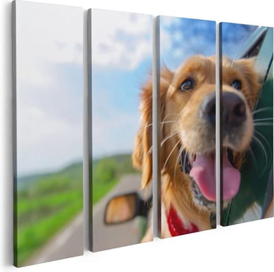 Artaza Canvas Schilderij Vierluik Golden Retriever Hond Uit Een Auto Raam - 80x60 - Foto Op Canvas - Canvas Print