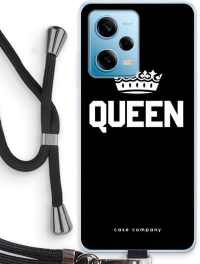 Case Company® - Hoesje met koord geschikt voor Xiaomi Redmi Note 12 Pro 5G hoesje met Koord - Queen zwart - Telefoonhoesje met Zwart Koord - Bescherming aan alle Kanten en Over de Schermrand